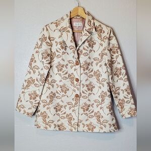 ALEX NEW YORK Cream Cognac Embroidered Satin  Eccentric Blazer Jacket Size 6
